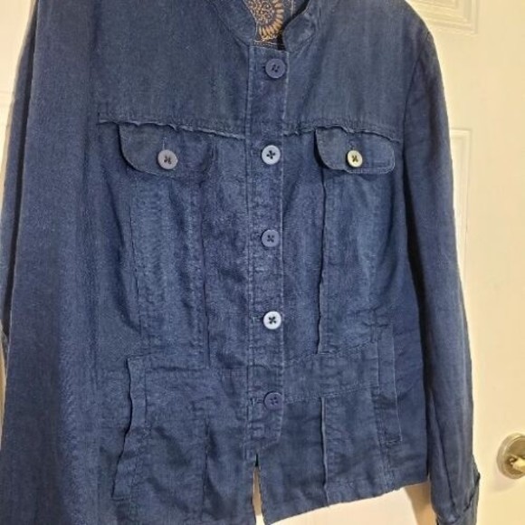 Coldwater Creek Linen Celebrate Your Spirit Size 12 Blue Button Front Jacket - Picture 3 of 16